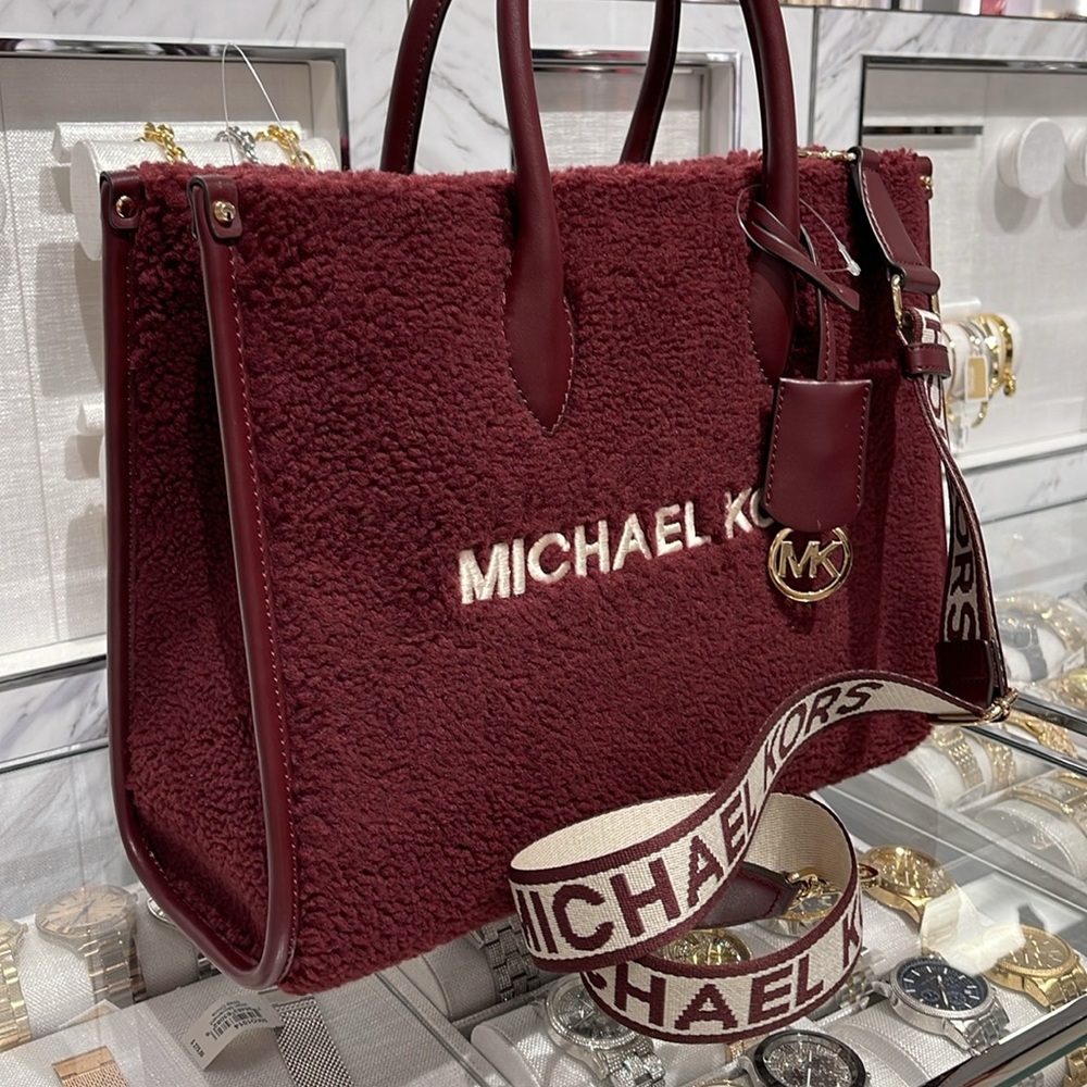 Michael Kors Medium SHEARLING MIRELLA Tote
Shoulder Bag 
Oxblood 
NWT - Picture 4 of 16